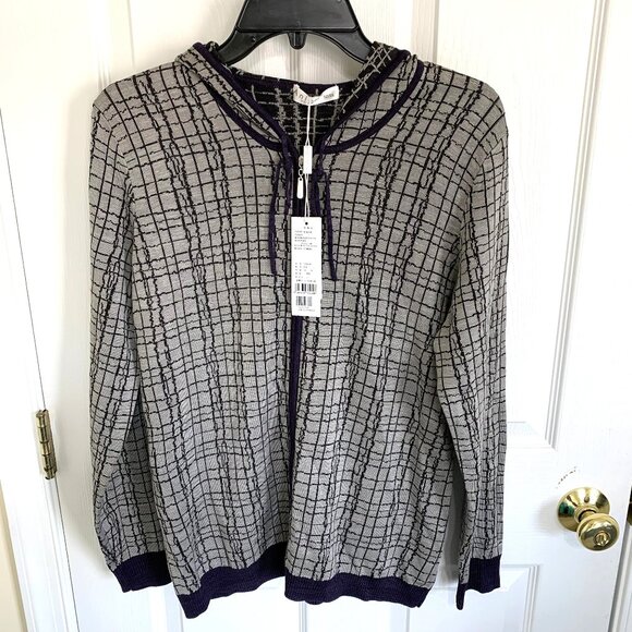 Anlom Jackets & Blazers - NWT 100% Silk Jacket Hoodie Women Grey Size Large Zip up Long Sleeves